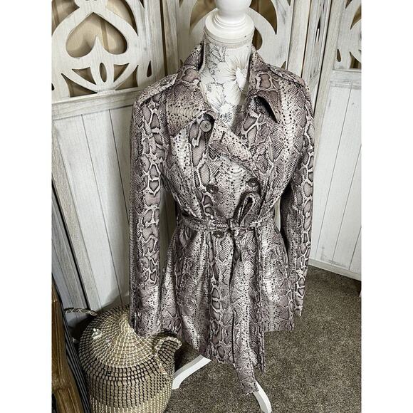 Via Spiga Snake Print Belted Belted Pea Coat Brown Cream Multi Button Size Large - Picture 1 of 9